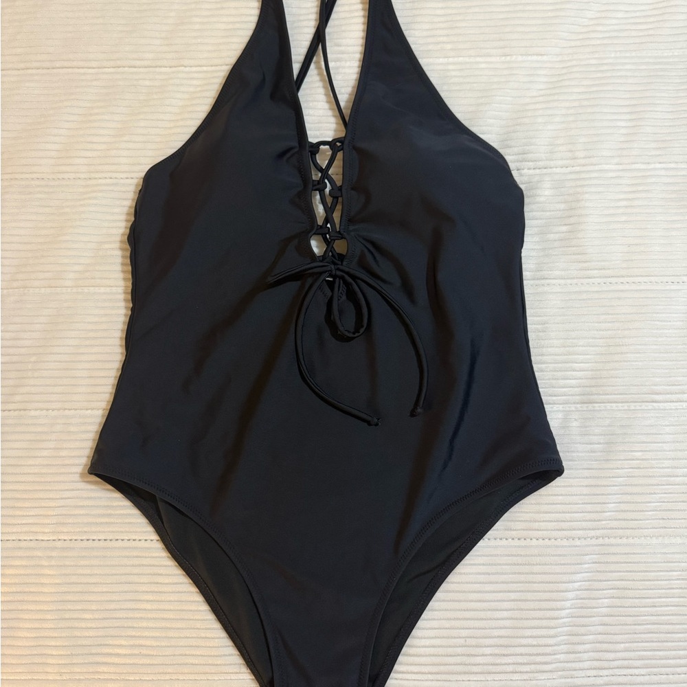 Black Lace-Up Swimsuit